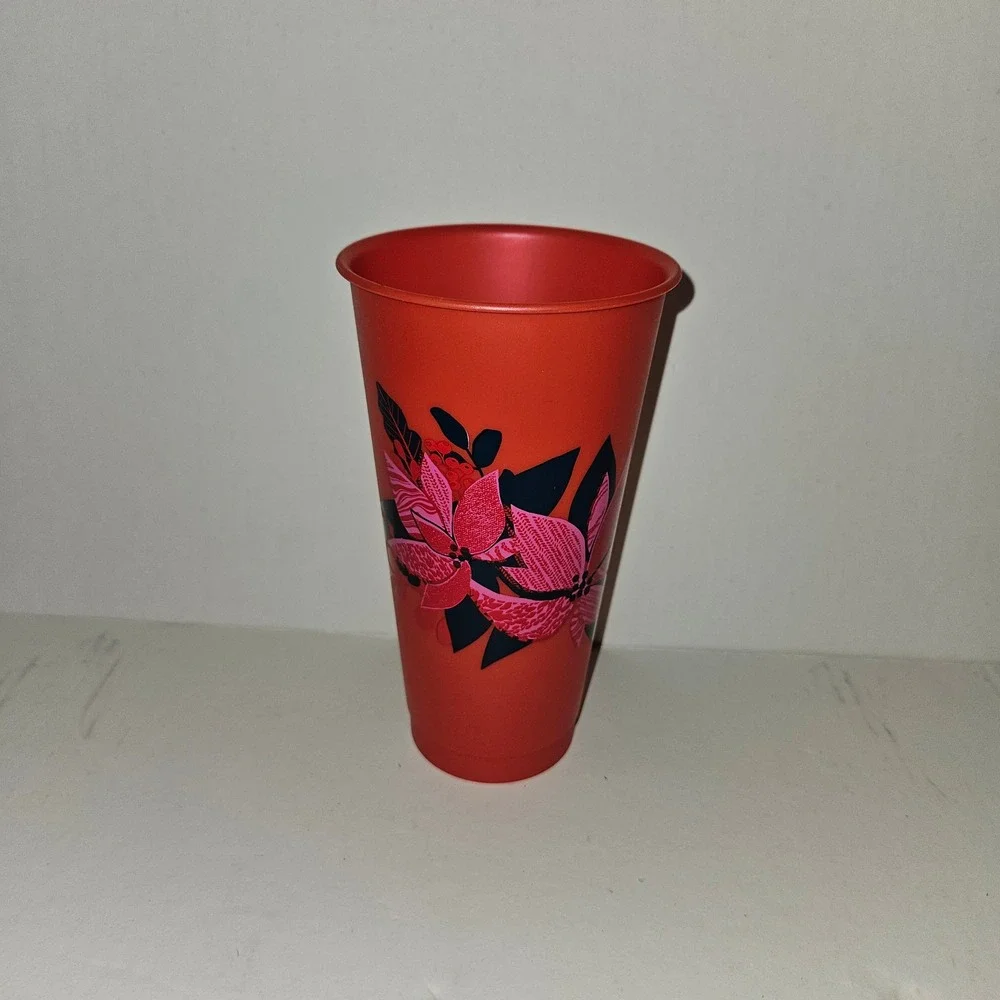 Starbucks Red Poinsettia Floral Reusable Cold Cup Tumbler 24oz 2020 Holiday